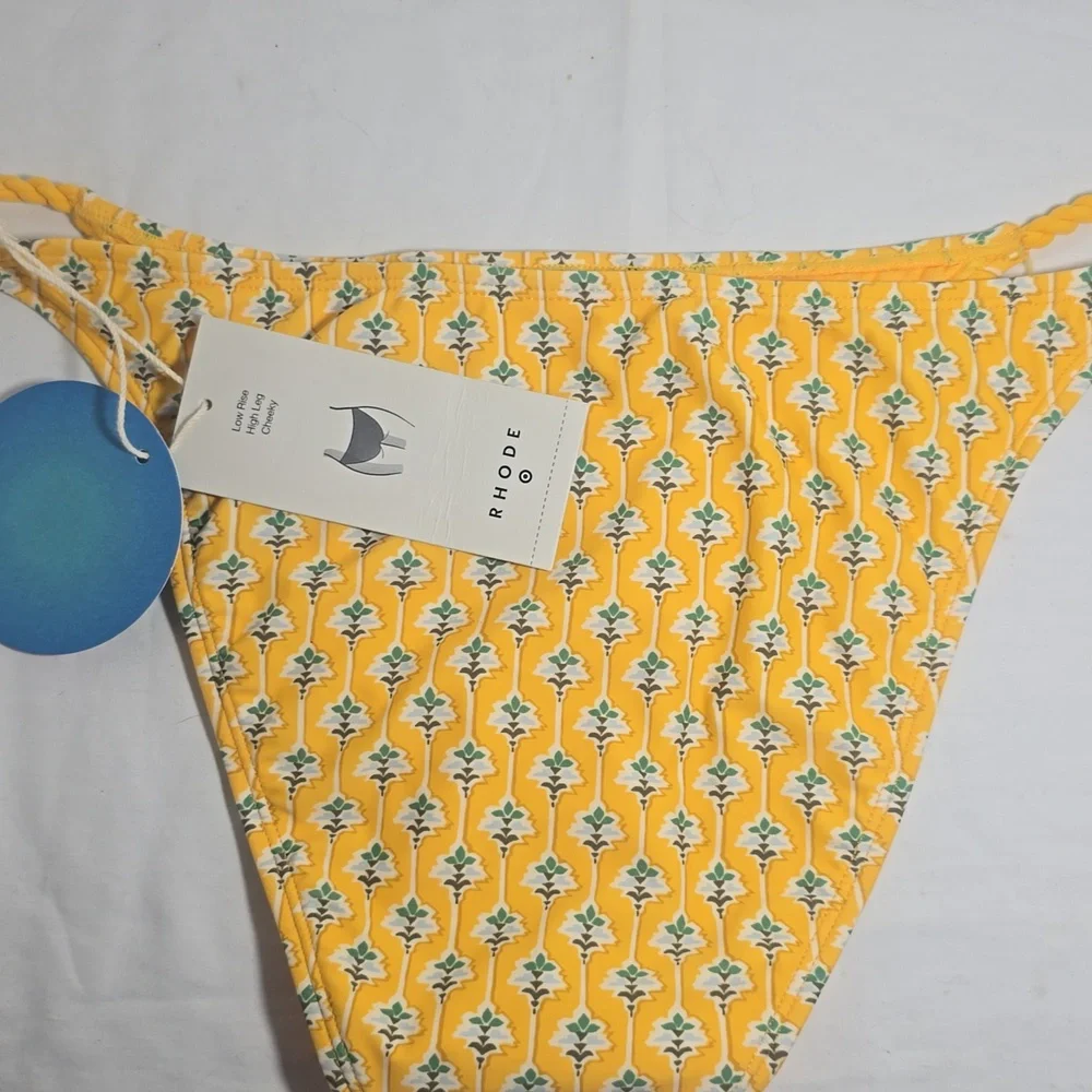 Women's Dainty Lotus Print High Leg‎ Cheeky Bikini Bottom - RHODE Yellow/Tur